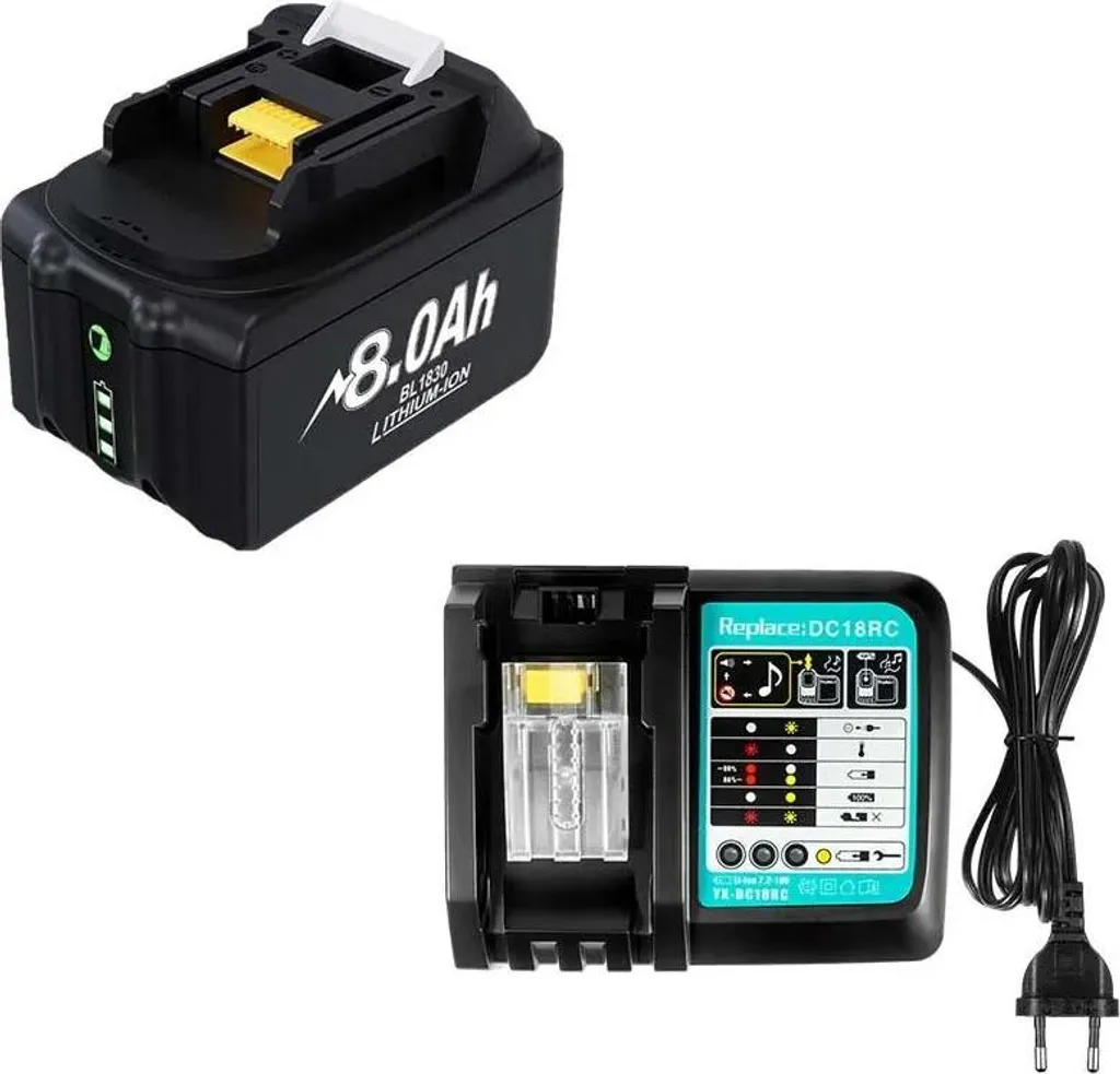 Batteria 8000mAh per Serie Makita BL1830 18V con Caricatore 1X80Ah