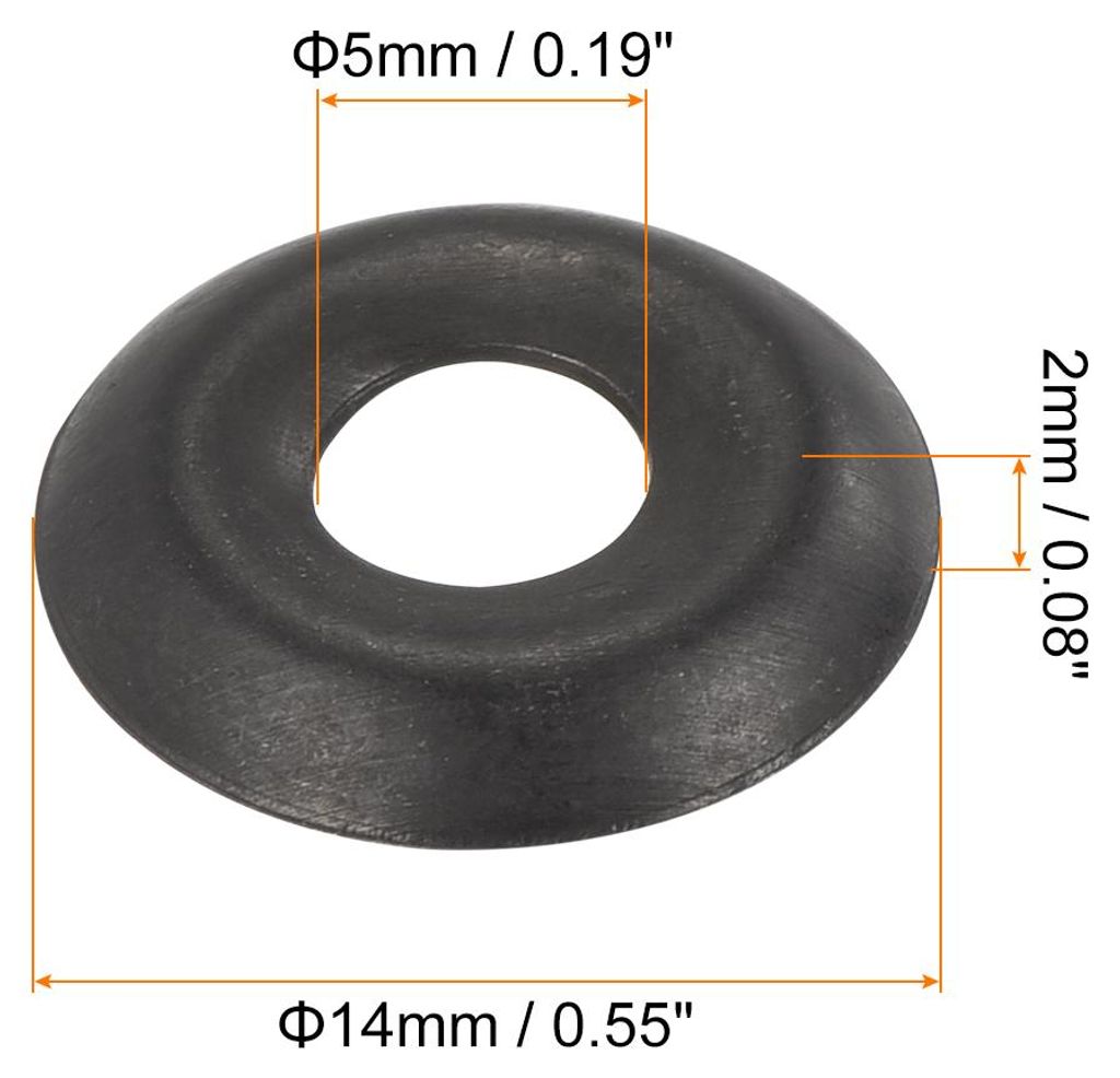 50 Stš¹ck Becher-Unterlegscheibe Senkkopf, Eisen Schwarz Senkkopf-Unterlegscheiben Senkscheiben fš¹r M5 Schrauben (M5 ID x 14mm OD x 2mm Dicke)