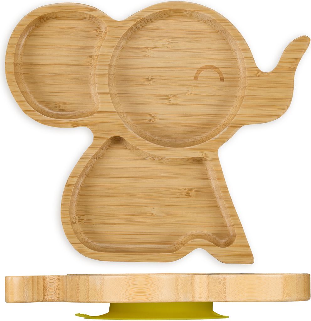 Relaxdays Baby Teller mit Saugnapf, Bambus, Elefant, Produktbild 