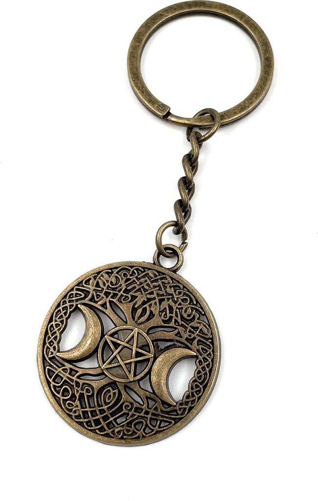 Onwomania Schlüsselanhänger - "Pentagram Halbmond Kreis" - Metall Glücksbringer ideal als Geschenk z.B. für den besten Freund, die beste Freund...