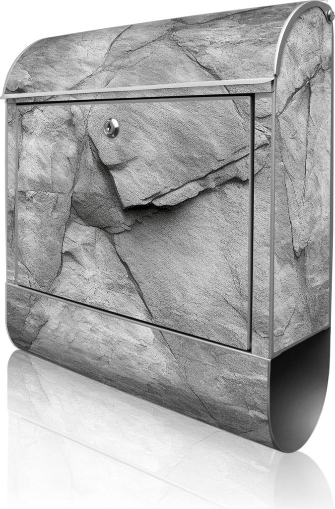 banjado Design Briefkasten Stahl silber mit Zeitungsfach pulverbeschichtet "Schiefer Platte 2" 38x46x12,5cm & 2 Schlüssel - Postkasten A4 Einwurf ...