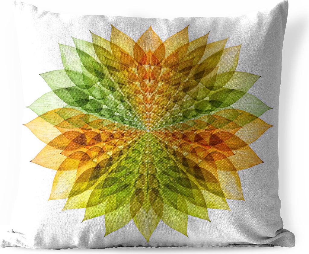 MuchoWow Outdoor Kissen - Grünes und gelbes Mandala auf weißem Hintergrund - 40x40 cm - Wetterfest - Lounge Kissen - Kopfkissen - Interieur - P...