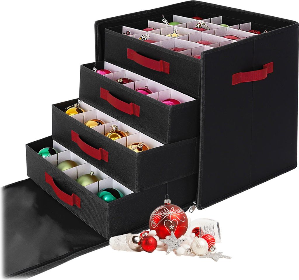 Relaxdays kerstbal opbergbox, voor 64 ballen, afmetingen Productafbeelding 