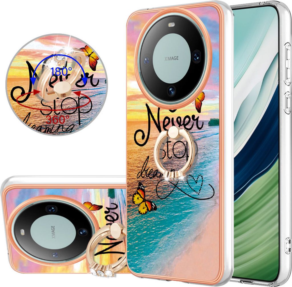 Hülle für Huawei Mate 60 Pro Muster TPU Silikon Stoßdämpfer Bumper Schutzhülle mit Ring Ständer Gold