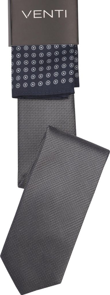 VENTI Herren Krawatte 6cm Einstecktuch Set-2-tlg Seide gewebt Anthrazit