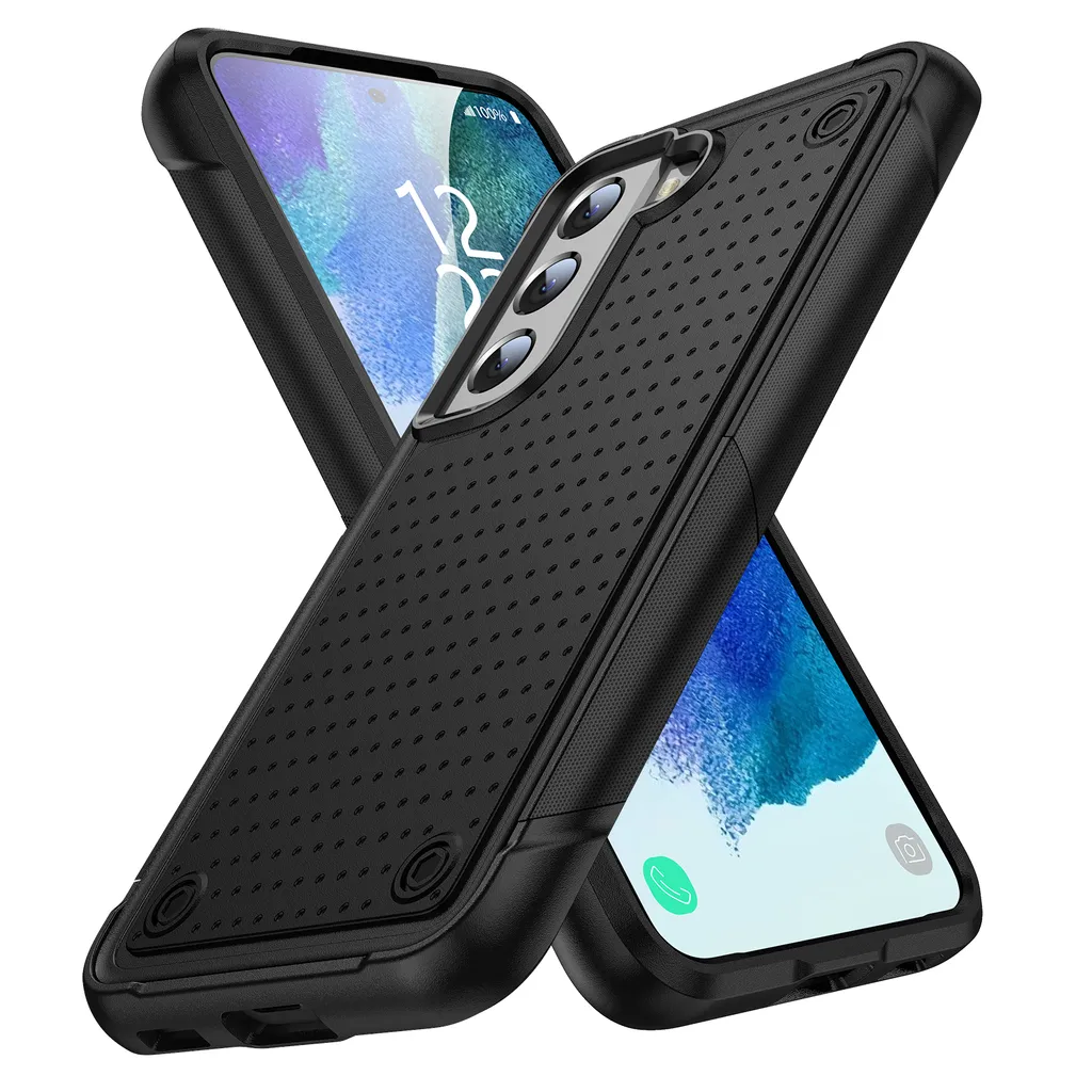 Custodia per Samsung Galaxy S21 FE 5G, qualità militare, custodia ibrida antiurto 2in1 in PC rigido e TPU morbido nero