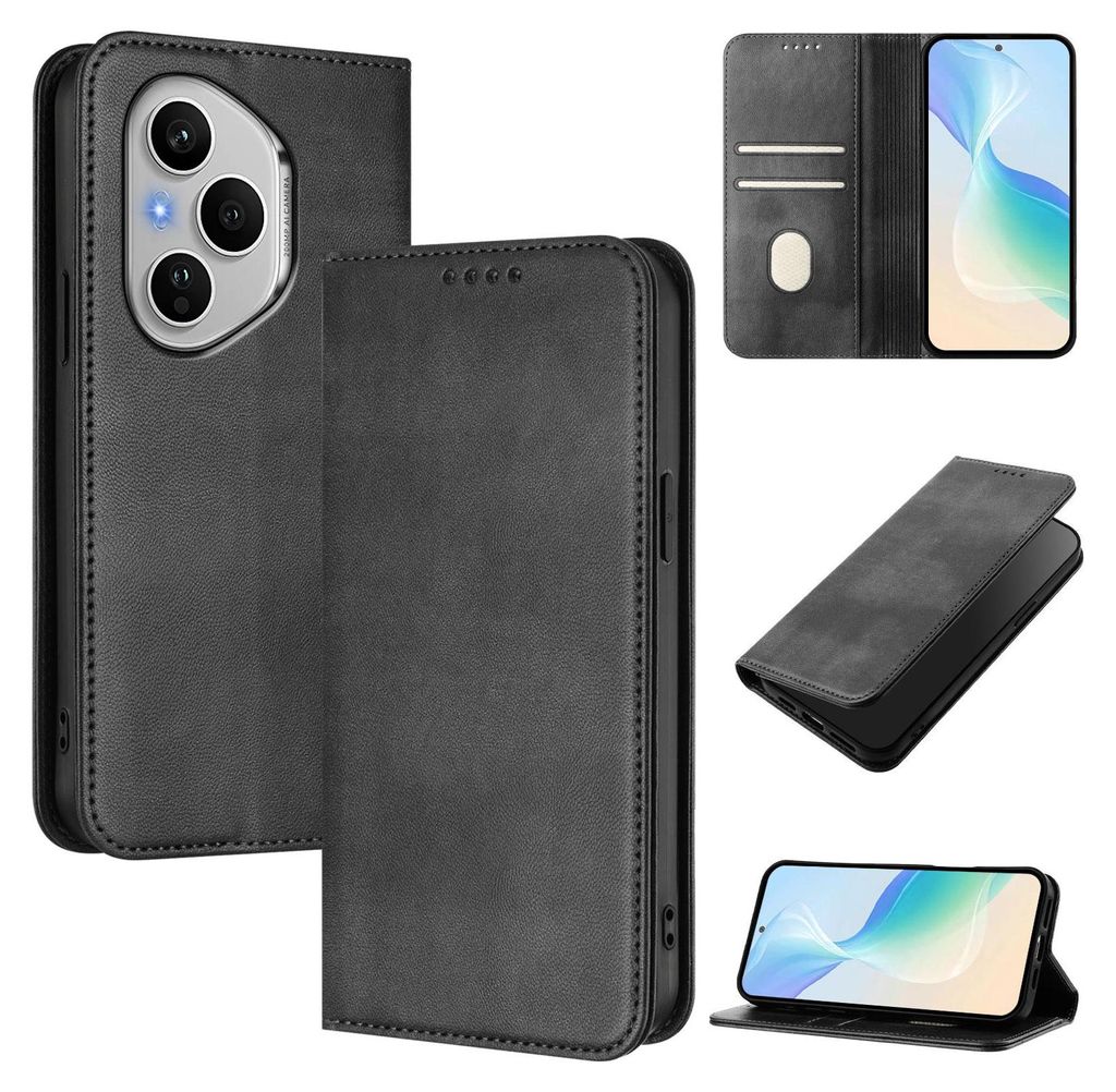 Custodia A Portafoglio In Pelle Con RFID Per Honor 400 Pro - Protezione Antiurto, Supporto Multi-angolo, Slot Per Carte, Nera.