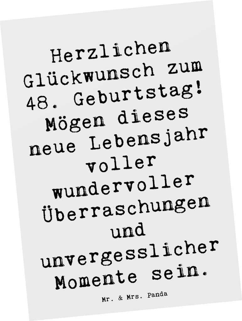 Mr. & Mrs. Panda Postkarte Spruch 48. Geburtstag - Weiß - Geschenk, Postkarten, besonderer, Liebe, Ansichtskarte, Happy Birthday, Geburtstagsfeier...