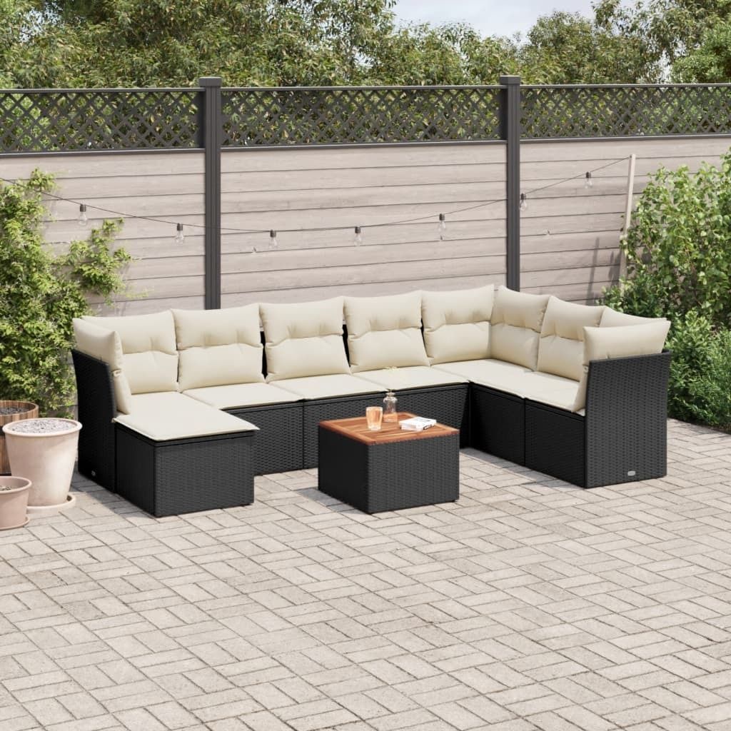 Maison Exclusive - 9-tlg. Garten-Sofagarnitur mit Kissen Schwarz Poly Rattan