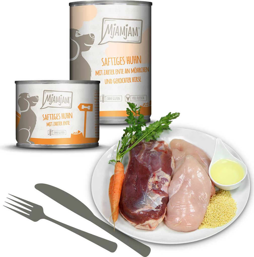 MjAMjAM 6x400g Huhn & Ente an Möhren & Hirse Nassfutter für Hunde