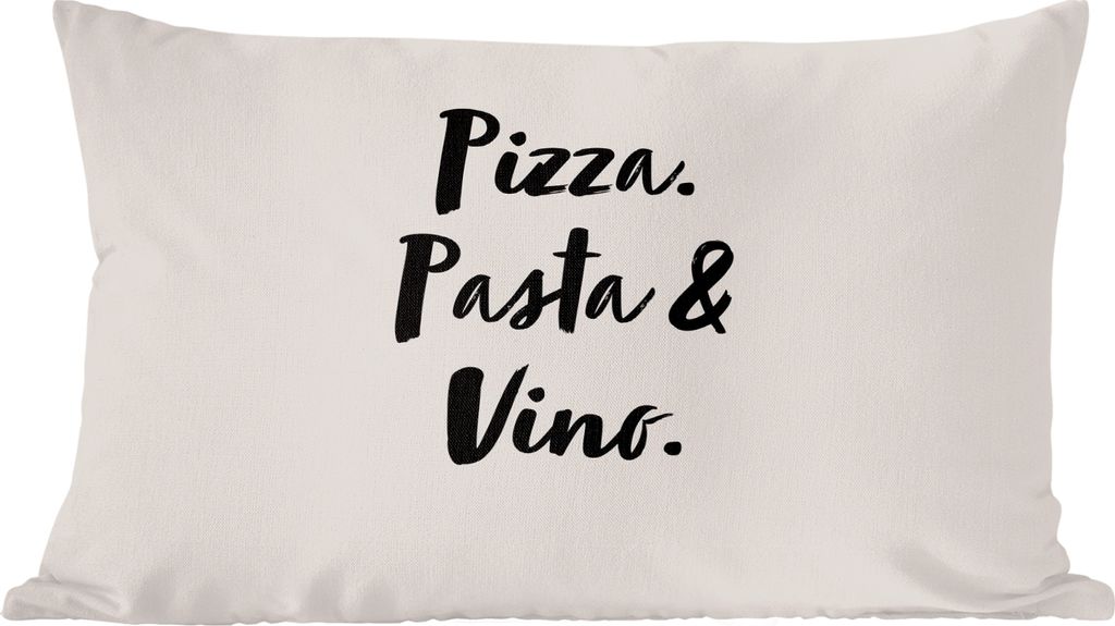 MuchoWow Zierkissen Sofakissen Wohnzimmer Dekokissen 50x30 cm Zitat - Taupe - Pizza. pasta & vino. - Wohnzimmerdekoration - Polster mit Photo