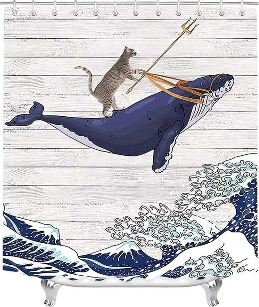 Rideau de douche polyester 240x180 cm motif chats dauphins renforcé