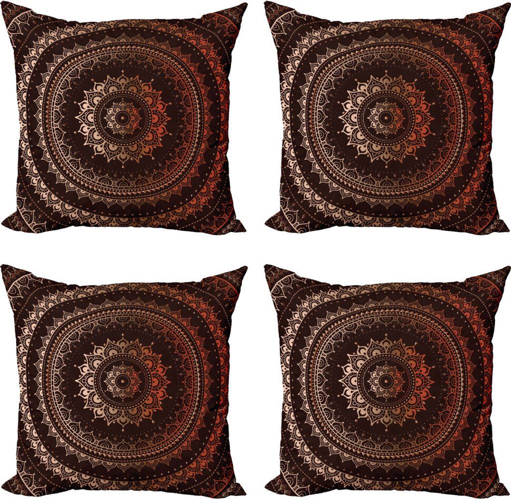 ABAKUHAUS Mandala Kissenbezug Set (4 Stück), Universum, Moderner Doppelseitiger Digitaldruck, 40 cm x 40 cm, Kastanienbraun