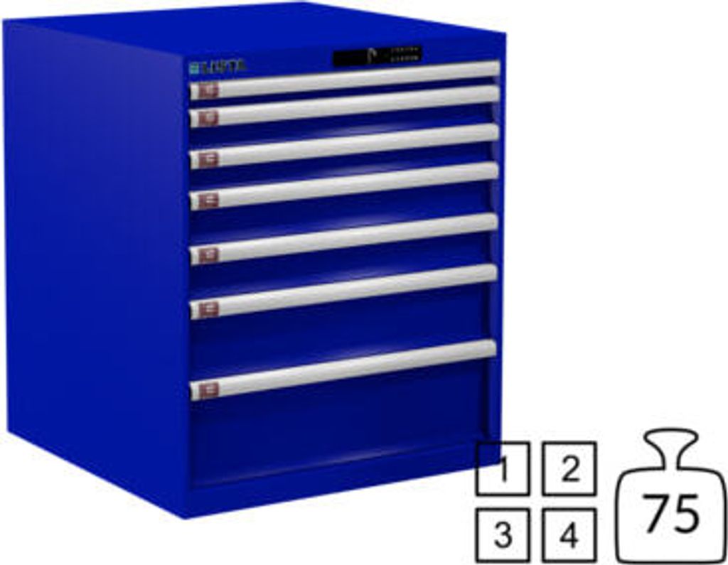 Lista Schubladenschrank - 78.641.090 - 850x717x725 mm (HxBxT) - 7 Schubladen - 75 kg - Code Lock - enzianblau (RAL 5010)
