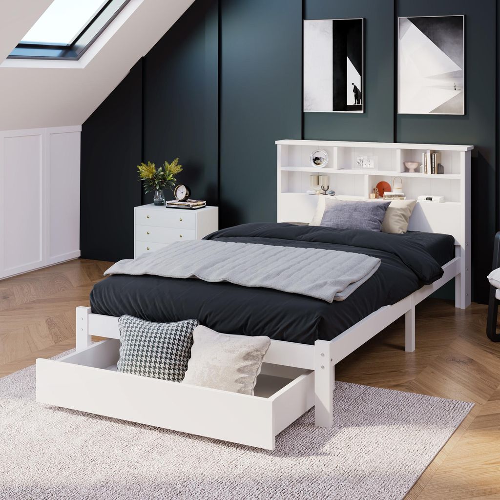 MODFU Lit avec rangement 90x200 cm - Tiroirs et Étagères - Image du produit 