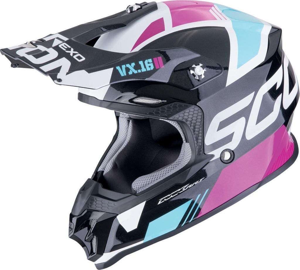 Scorpion VX-16 Evo Air Analog Motocross Helm, schwarz/pink, M (57/58)
