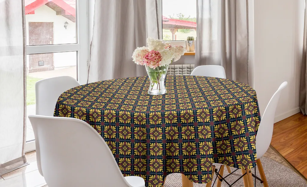 ABAKUHAUS Tovaglia Rotonda 150 cm Retrò - Fantasia a Quadri e Fiori