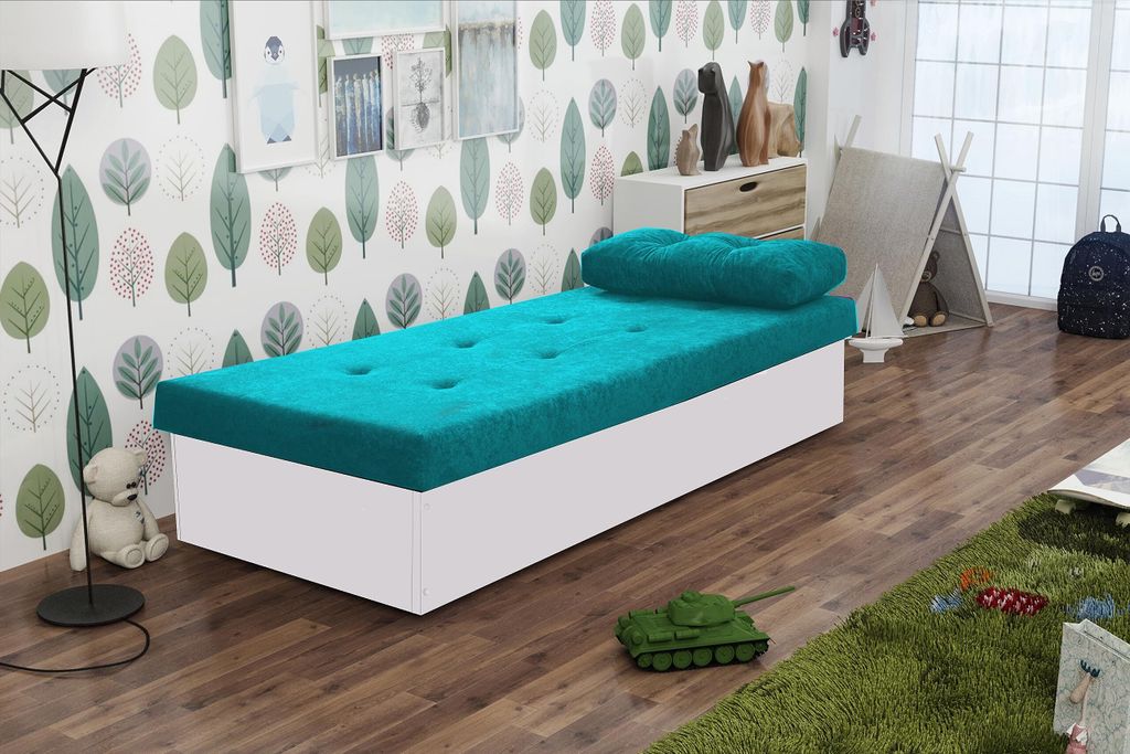 KIER FURNITURE Berta BIS Schlafsofa – Gästebett Klappbar – Weiß + Blau Stoff
