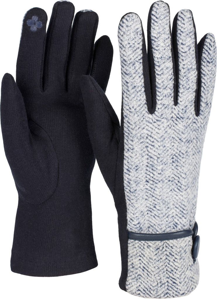 styleBREAKER Damen Touchscreen Handschuhe mit Fischgrät Muster und Fleece Futter, warme Fingerhandschuhe, Winter 09010036