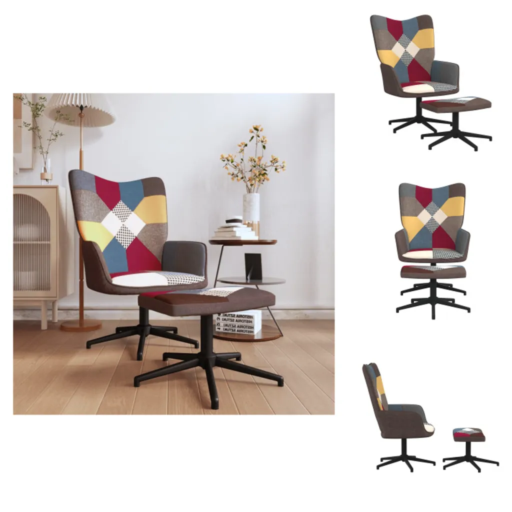 Fauteuil relax incliné et son repose-pied patchwork pour salon moderne