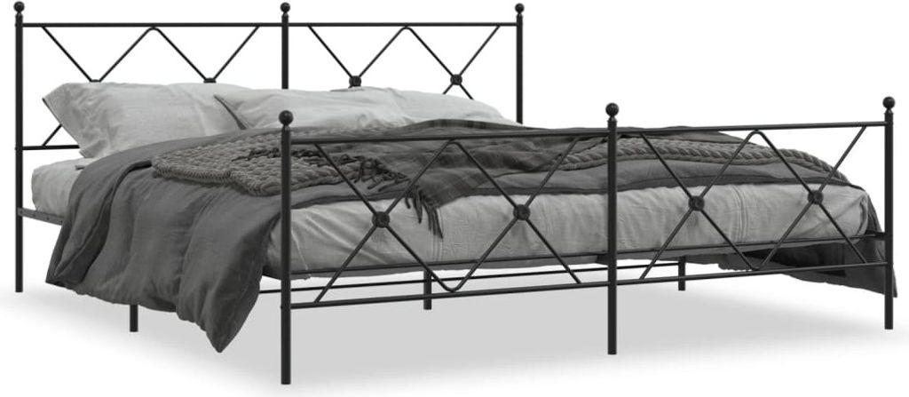 vidaXL Bettgestell mit Kopf- und Fußteil Metall Schwarz 183x213 cm
