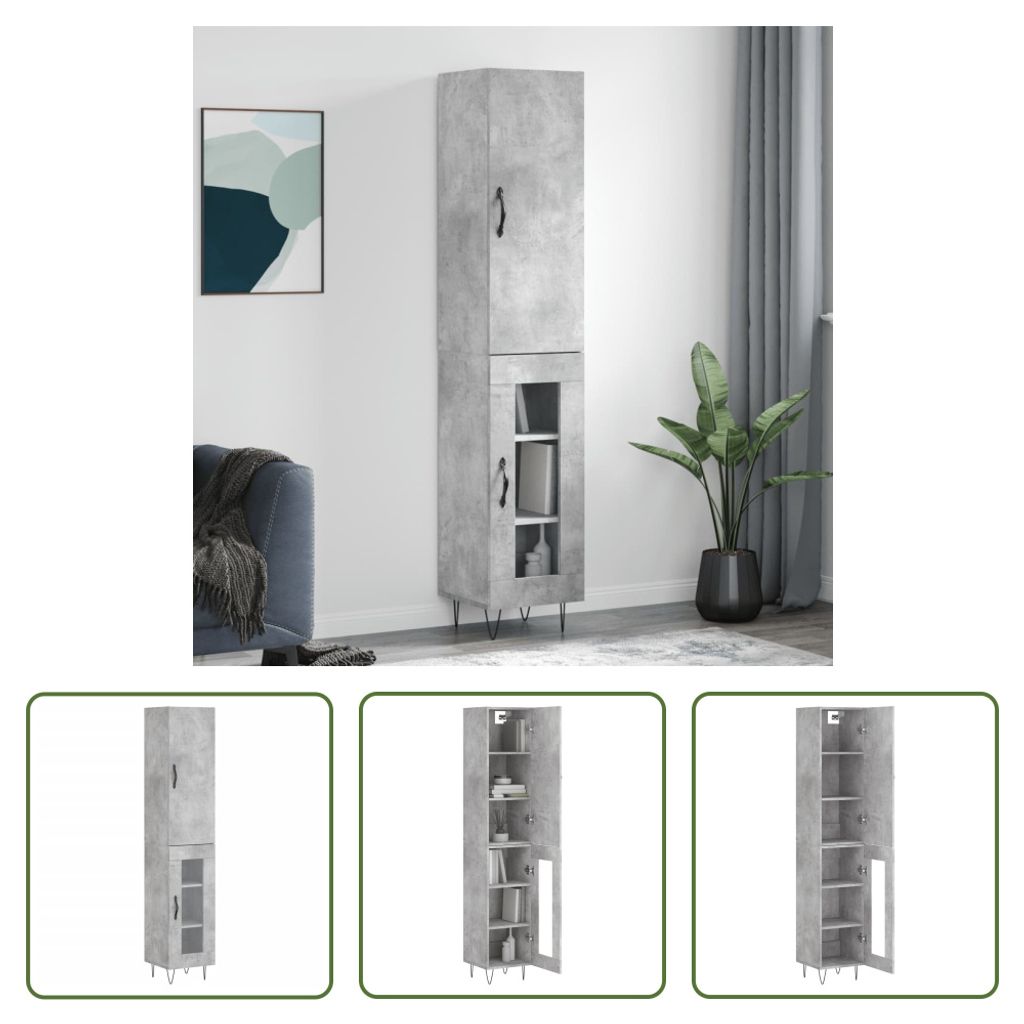 The Living Store Highboard Betongrau 34,5x34x180 cm Holzwerkstoff
