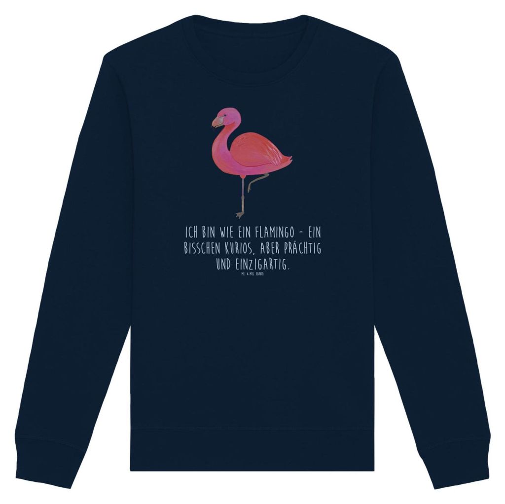 Mr. & Mrs. Panda Nachhaltiger Pullover Flamingo Classic Größe XS - French Navy - Geschenk, Baumwoll, Freundin, Bio-Pullover, Sweater, Sweatshirt,...