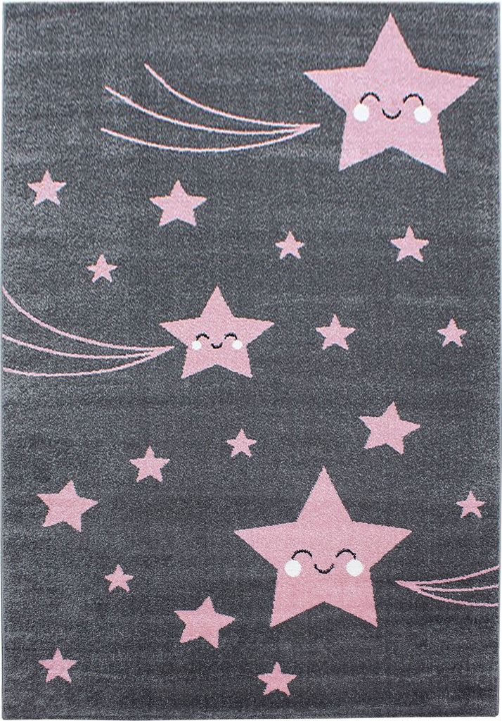 Villa Möbel Kidaro Kinderzimmerteppich, Kinderteppich, Frisee, Sterne-Design, Farbe:Pink, Grösse:200x290 cm