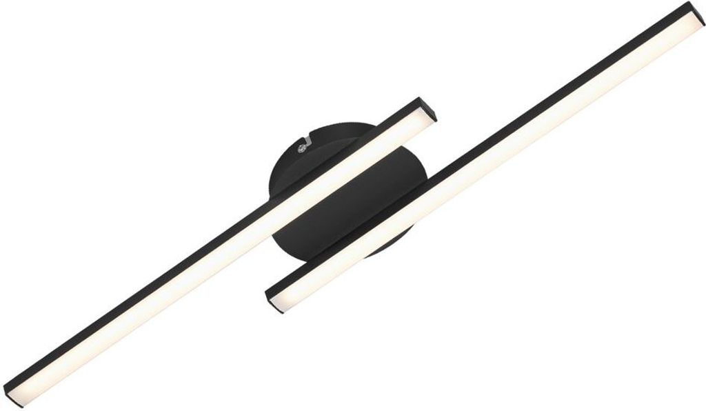 A black LED ceiling light with two illuminated bars is shown against a white background.