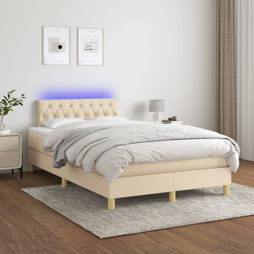 The Living Store Boxspringbett mit Matratze & LED Creme 120x200 cm Stoff