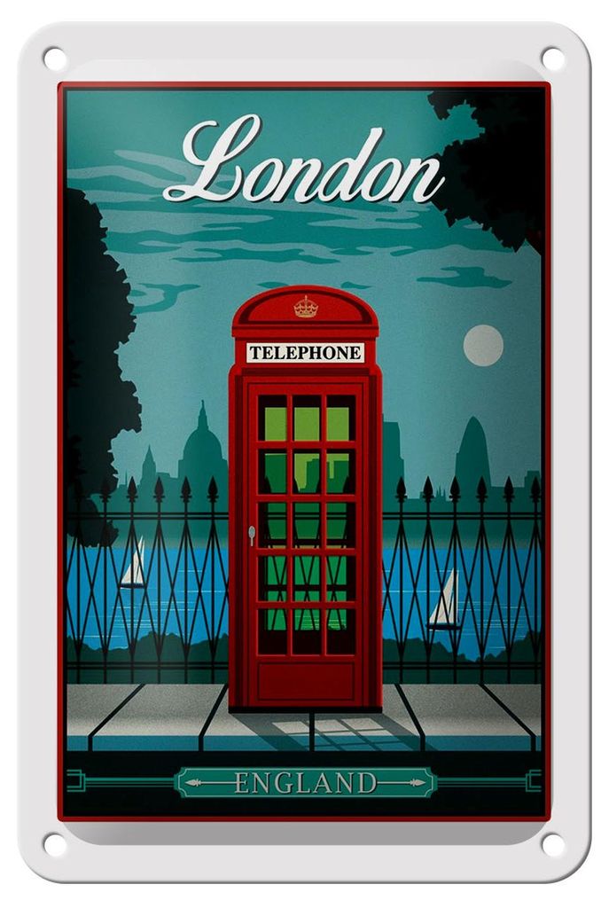 Blechschild London 12x18cm red Telephone England Telefon