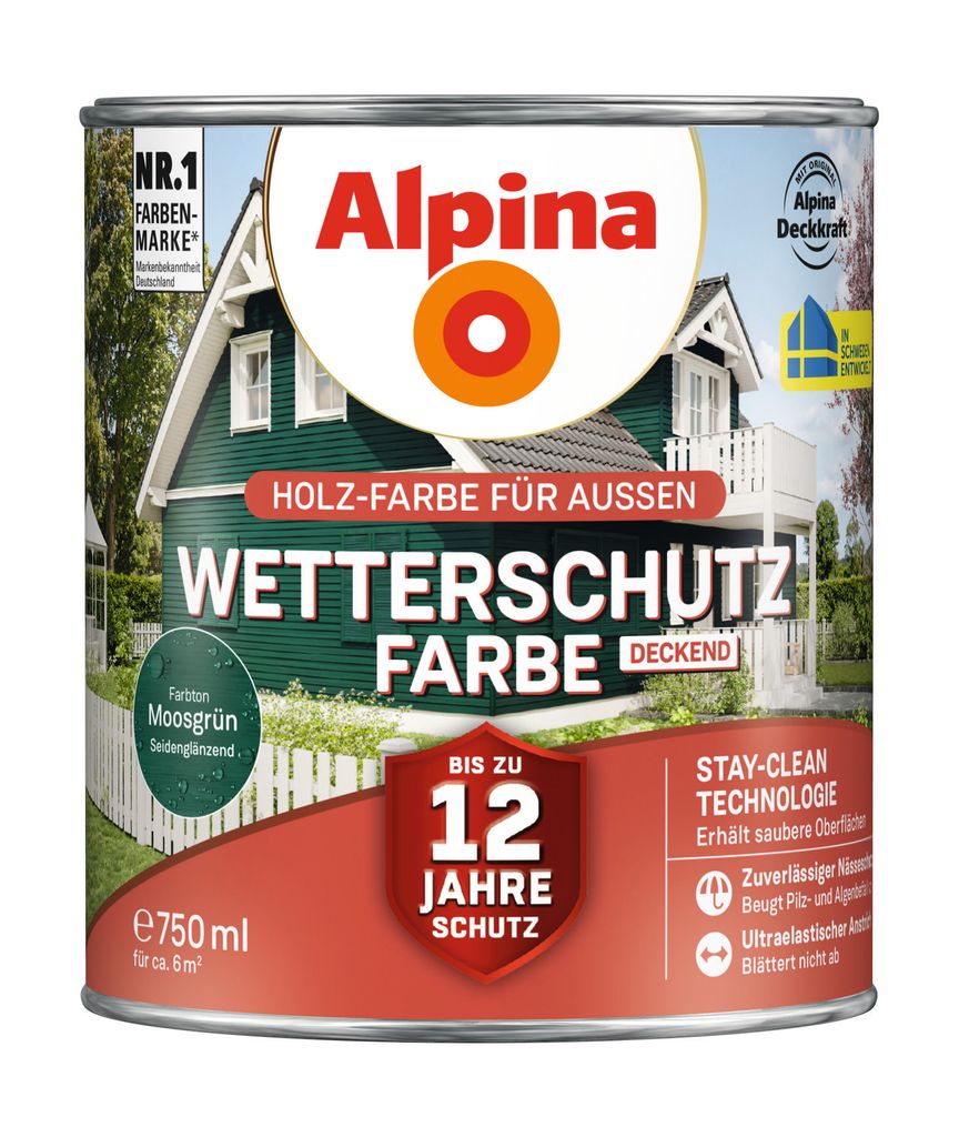 Alpina Wetterschutzfarbe 0,75 L moosgrün Produktbild 