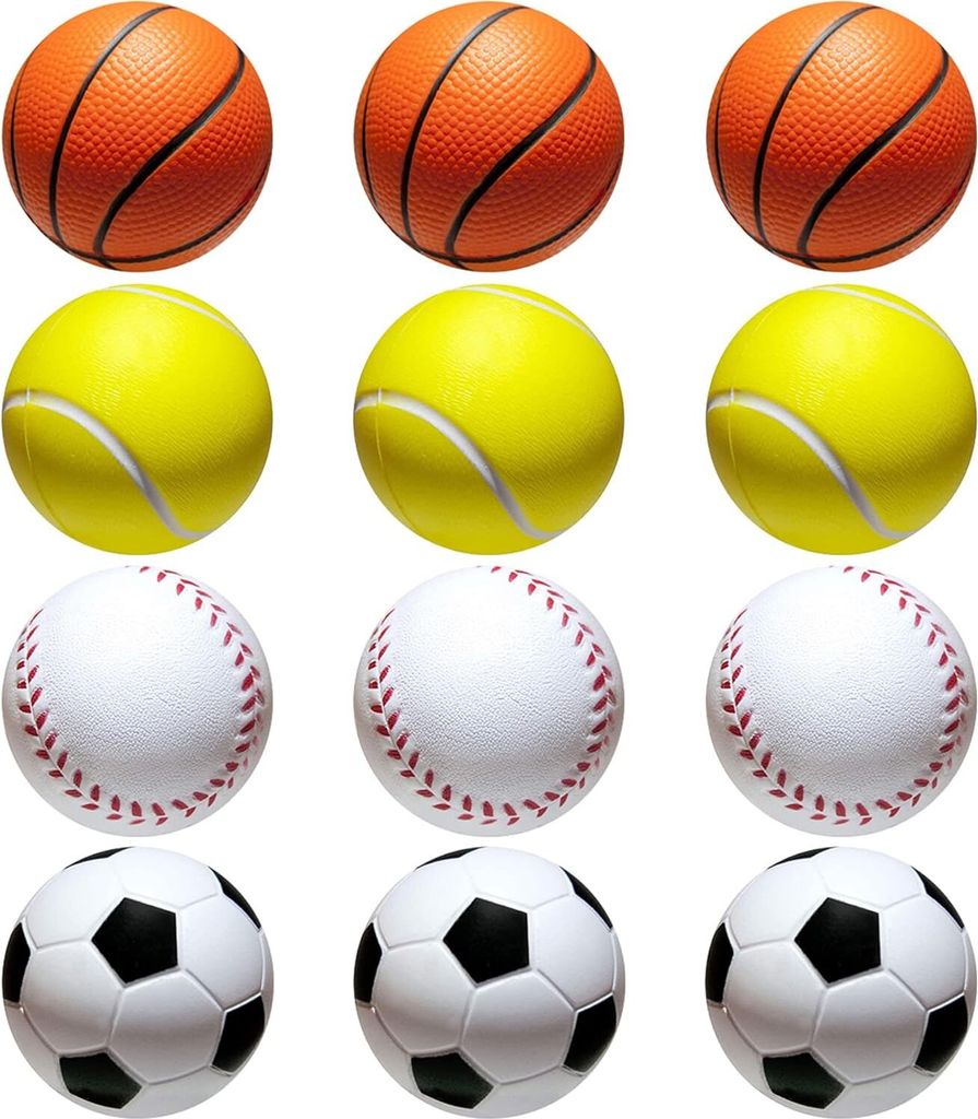 12-teiliges Sportbälle-Set aus weichem Schaumstoff, interaktives Spielzeug für Fußbälle, Basketball, Tennis und Baseball, Mini-Sportbälle-Set ...