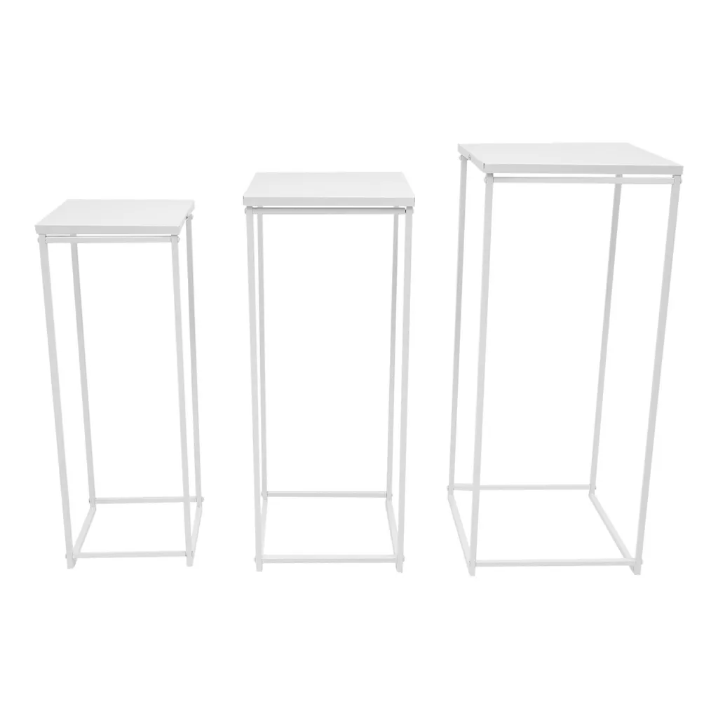 Lot de 3 Supports de Fleurs en Métal Blanc Colonne de Plantes Moderne