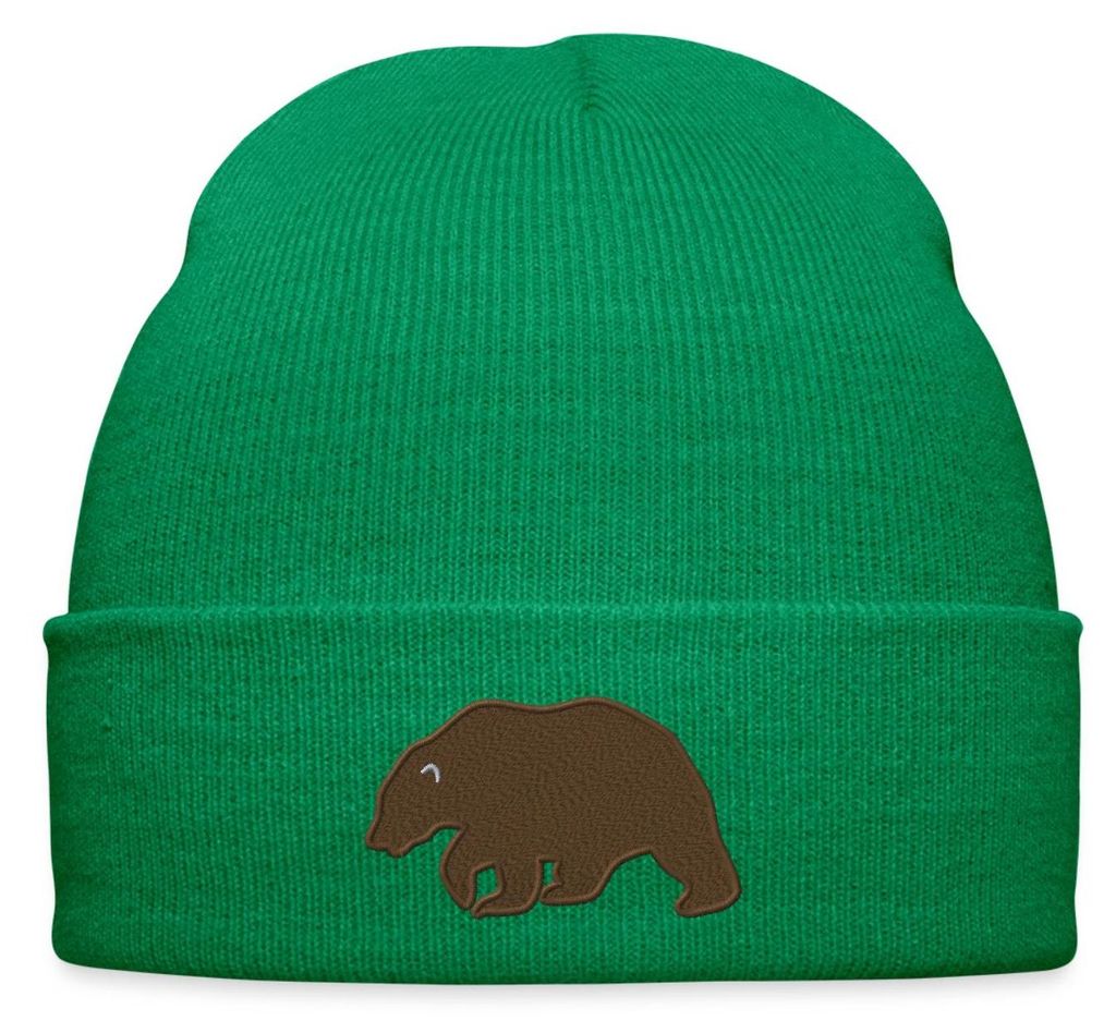 Spreadshirt Braunbär Bär Silhouette Stickerei Bestickte Wintermütze, One size, Kelly Green