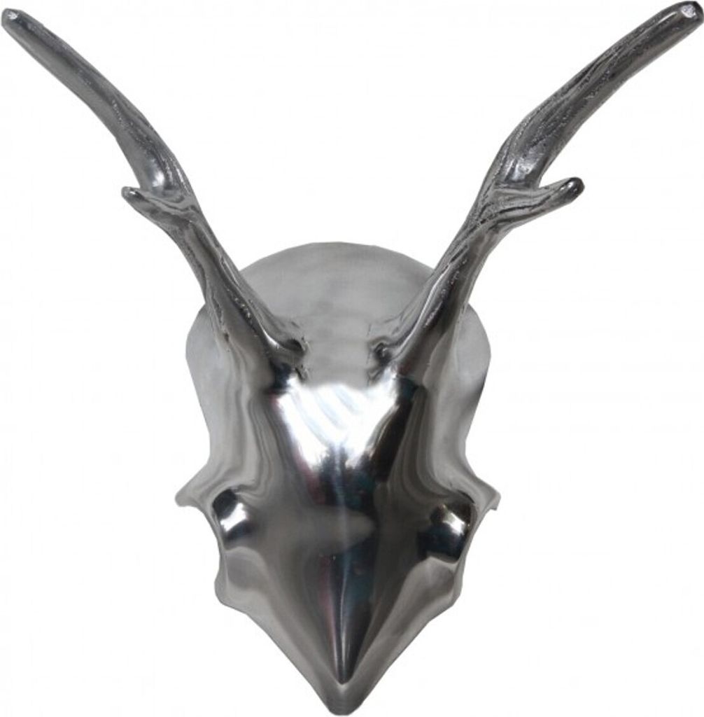 Casa Padrino Designer Geweih Deko Hirsch aus poliertem Aluminium Silber H 24 cm, B 22 cm - Wandfigur - Geweih - Wandgeweih