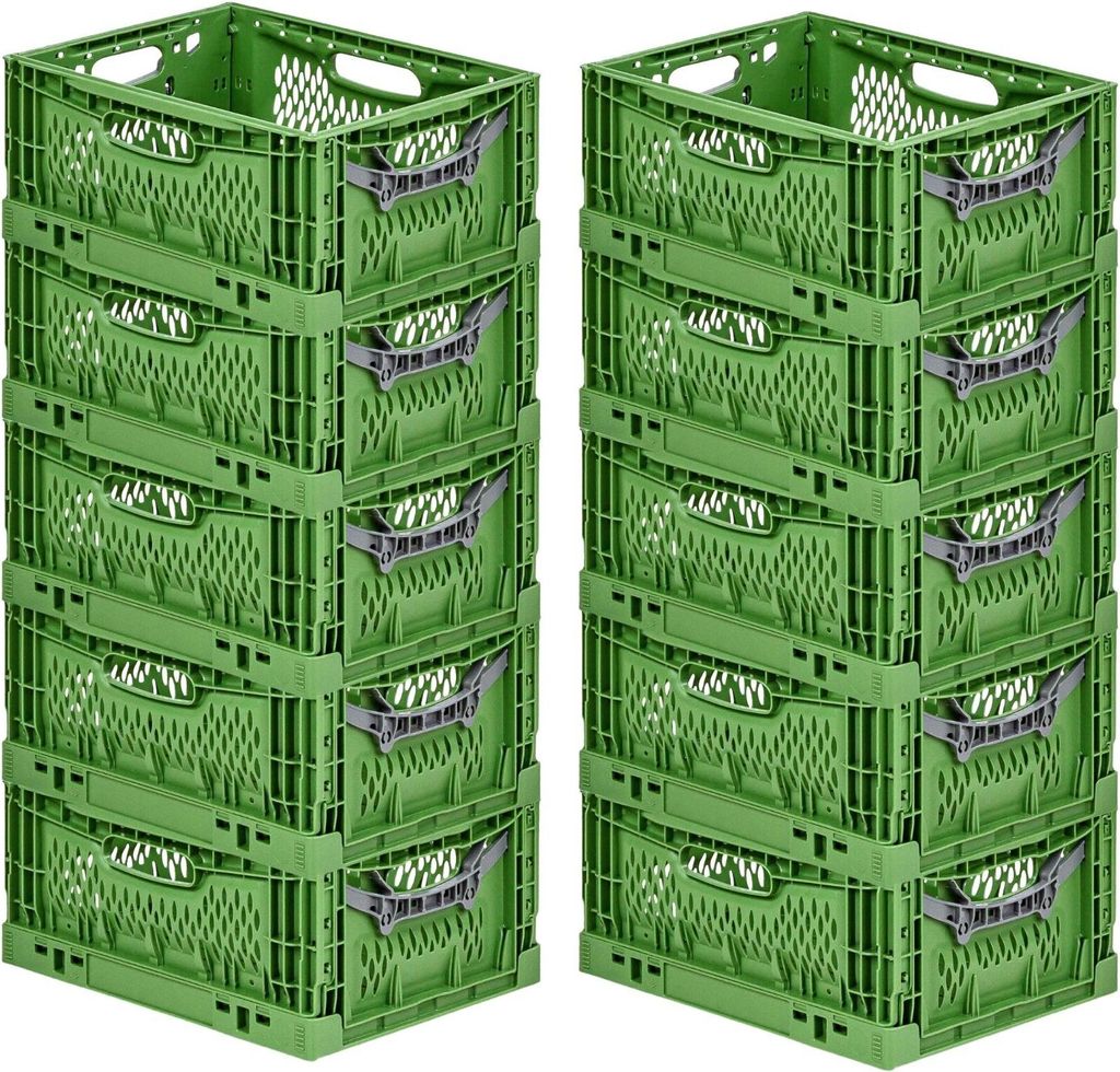 SuperSparSet 10x Stabile Profi-Klappbox Chameleon in Industriequalität | HxBxT 18x30x40cm | 17 Liter | klappbar stapelbar durchbrochen lebensmitte...