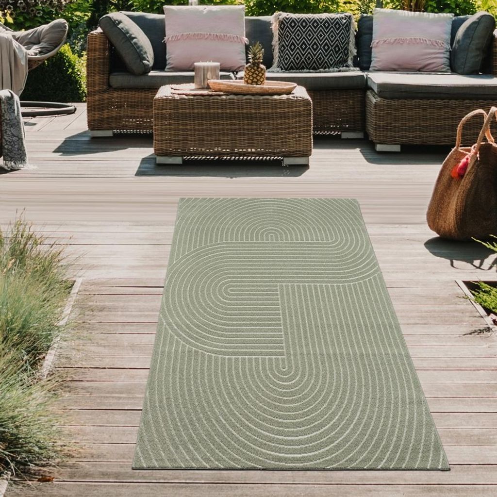 Moderner In- und Outdoor Teppich | Bogen Muster in grün Produktbild 