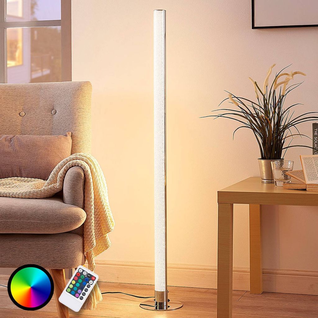 Lampa podłogowa LED Lindby Hadis, RGB, pilot, biały, 120 cm Zdjęcie produktu 