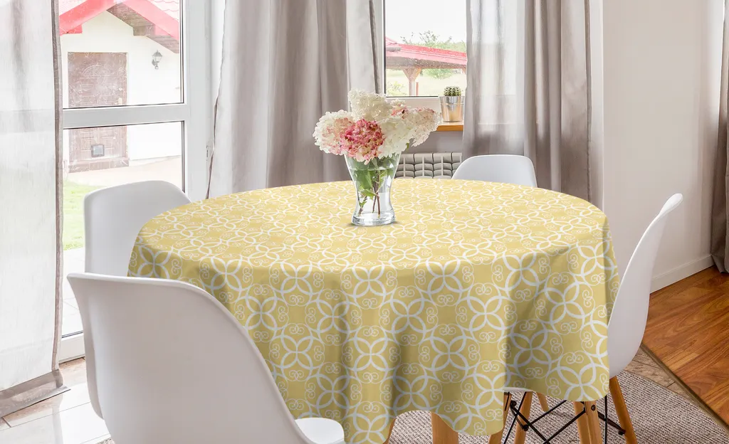 Decorazione Tavolo Rotondo: Tovaglia ABAKUHAUS Fiori Giallo Bianco