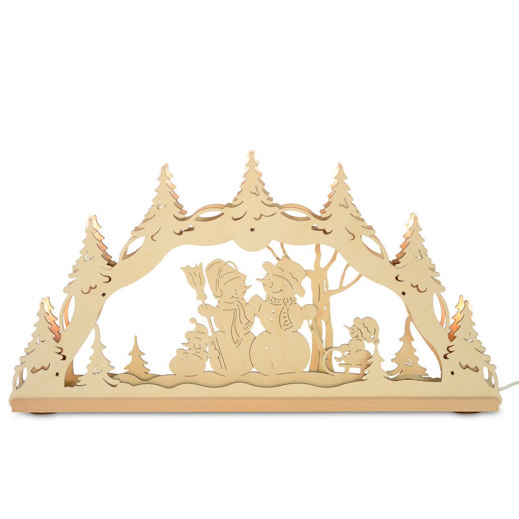 Original Erzgebirge Holz Lichterbogen "Schneemannfamilie" 55 cm | 13000 - Schwibbogen