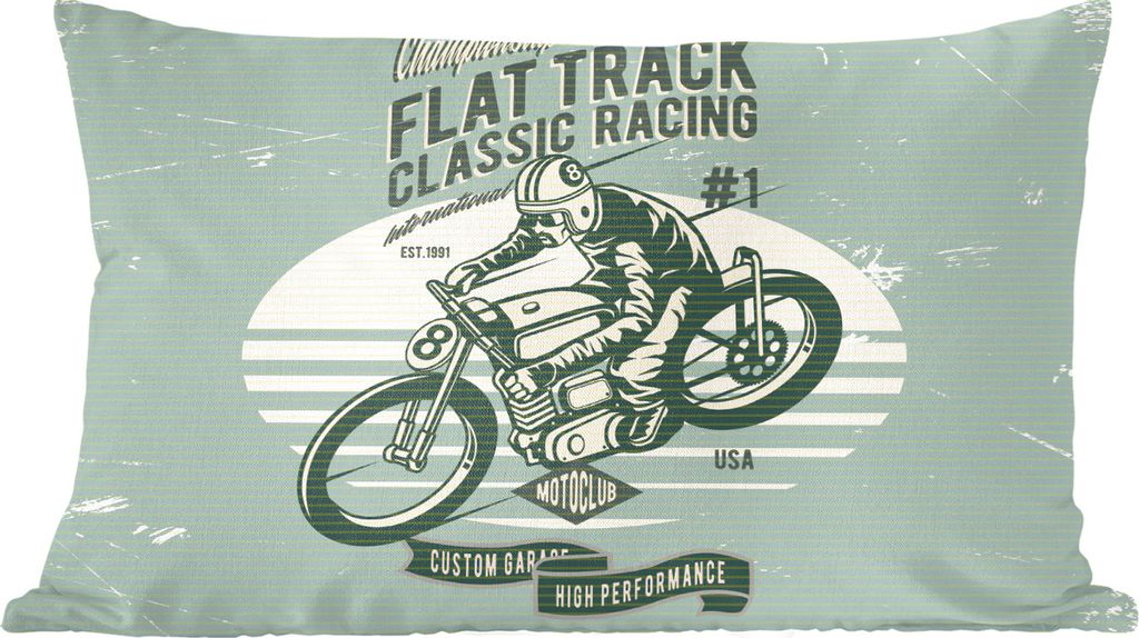 MuchoWow Zierkissen Sofakissen Wohnzimmer Dekokissen 50x30 cm Motorrad - Retro - Zitat - Wohnzimmerdekoration - Polster mit Photo