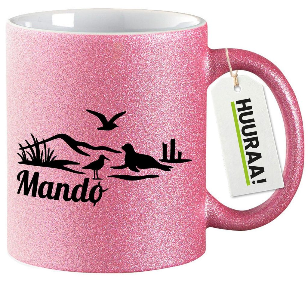 Huuraa Glitzertasse Mandø Dänemark 330ml Pink Keramik Kaffeebecher Geschenkidee