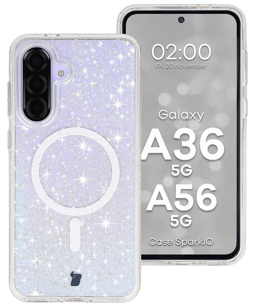 Glitzer Hülle mit Magnetring für Galaxy A36 5G / A56 5G, Bizon Case SparklO, Transparent mit Glitzer