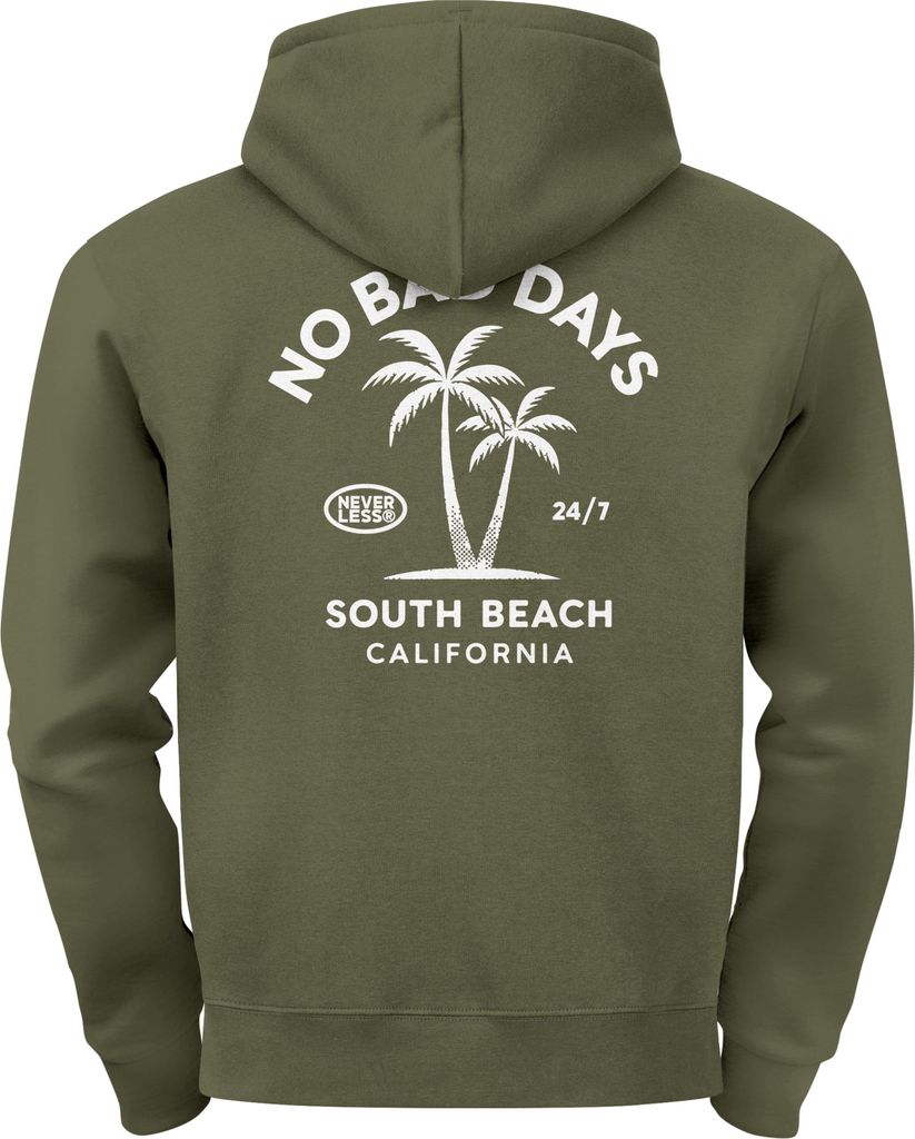 Herren Hoodie No Bad Days Kapuzensweatshirt mit Palmenmotiv South Beach California Design Männer Fashion Streetstyle Neverless