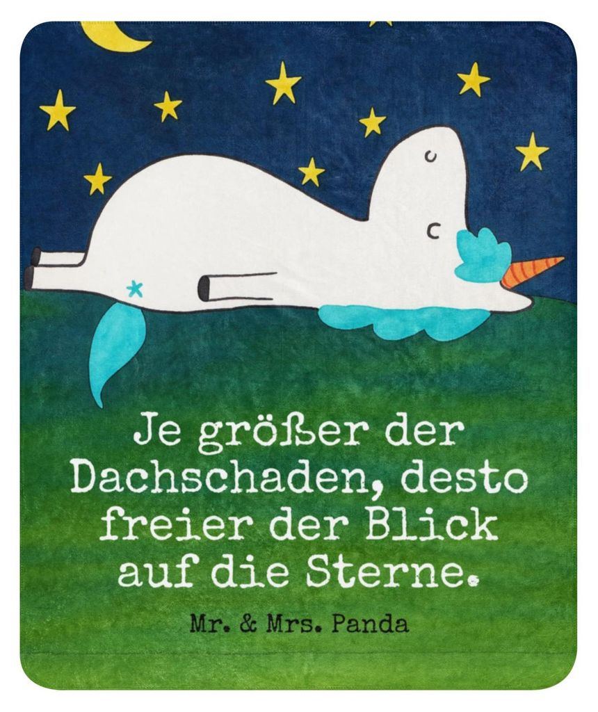 Mr. & Mrs. Panda Decke Einhorn Sternenhimmel Design 130 x 155 cm - Weiß - Geschenk, Verrückt, Sterne, Wärmedecke, Tagesdecke, Unicorn, Einhörne...