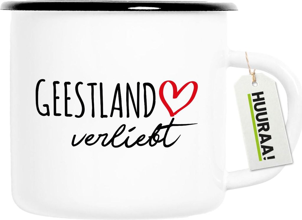 Huuraa Emaille Tasse Geestland verliebt 300ml Vintage Campingbecher Geschenkidee