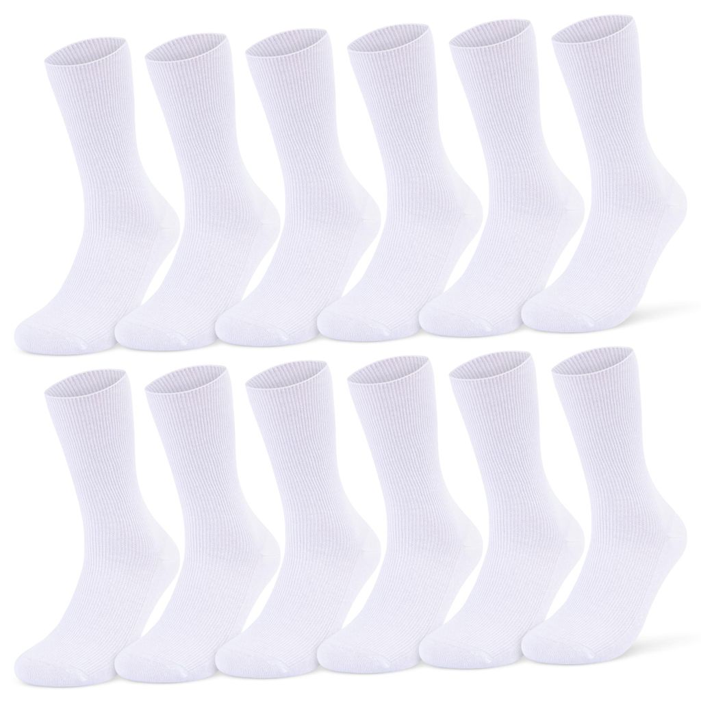 12 Paar Socken ohne Gummidruck 100% Baumwolle Damen & Herren Diabetiker Socken - 11000 Weiß 47-50