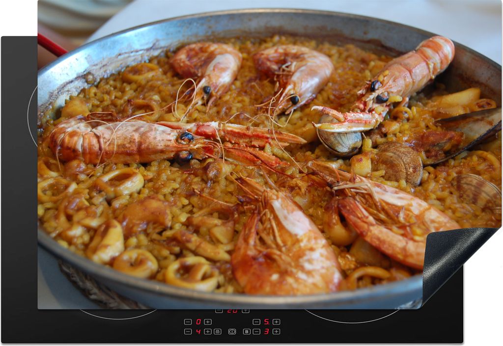KitchenYeah Herdabdeckplatte Paella ist ein Gericht aus Reis , 78x52cm, Küche Deko, Glaskeramikkochfeld Herdabdeckung, Abdeckplatte fùr Kochfeld