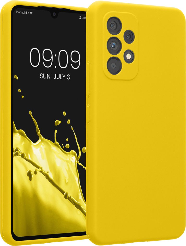 kwmobile Handyhülle kompatibel mit Samsung Galaxy A53 5G Hülle - gummierte Handy Case aus Silikon in Strahlend Gelb